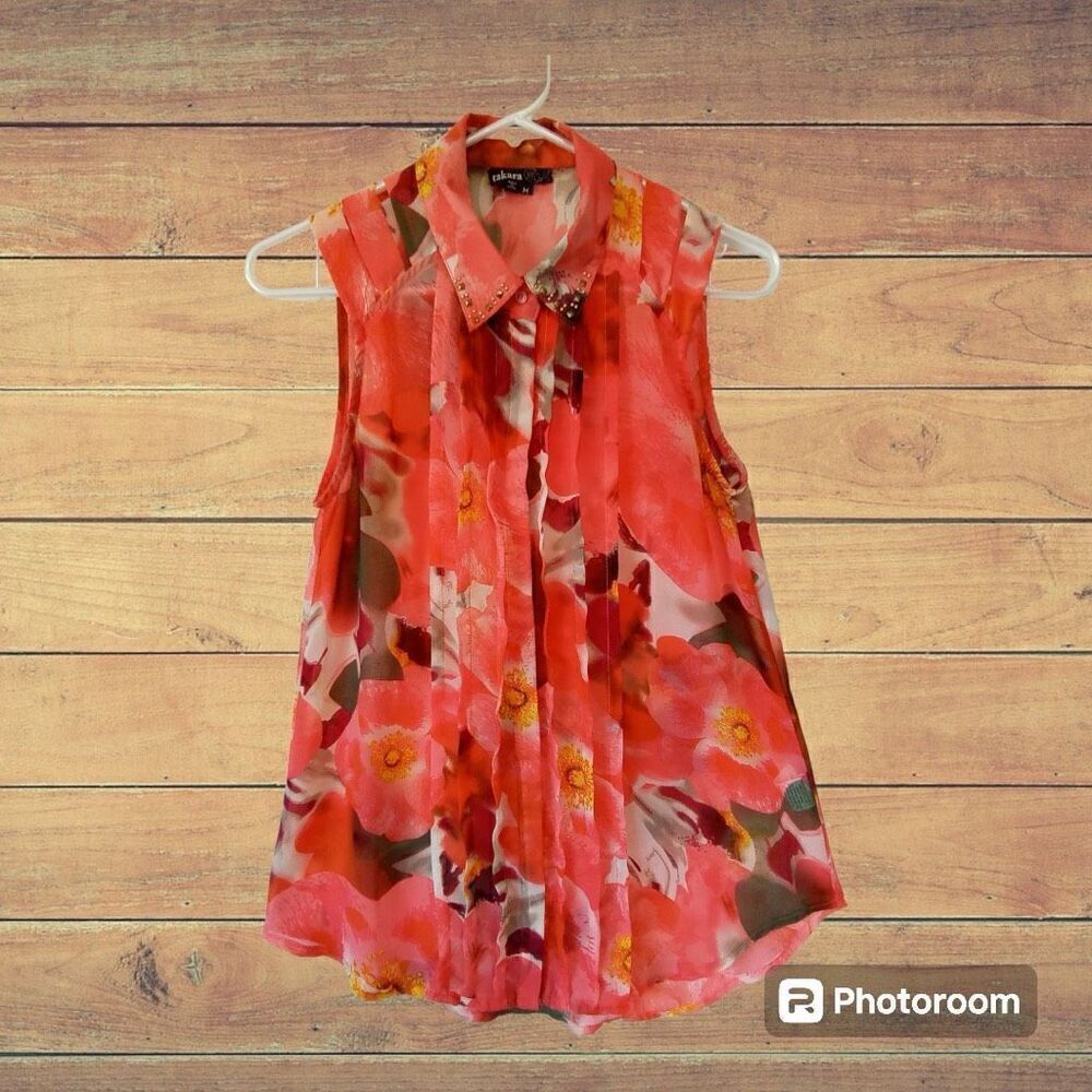 Takara Sleeveless Flower Print Blouse   Size M   EUC - Picture 1 of 4